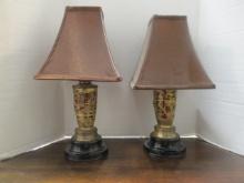 PR of Brass Chinoiserie Lamps with Music Box Bases