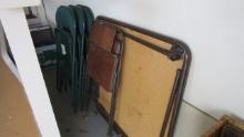 Cosco Folding Card Table and Matching Chair and Three Green Metal
