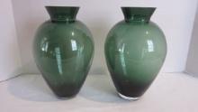 Pair of Green Art Glass Vases