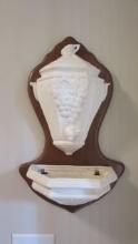 Midcentury Ceramic Wall Fountain Planter with Wood Backer