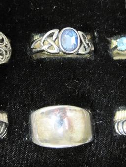 Lot of 8 Silver tone Costume Rings- Assorted Sizes