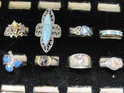 Lot of 8 Silver tone Costume Rings- Assorted Sizes