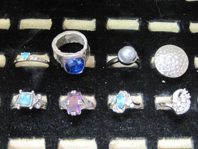 Lot of 8 Silver tone Costume Rings- Assorted Sizes