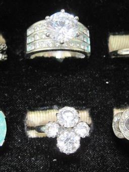 Lot of 8 Silver tone Costume Rings- Assorted Sizes