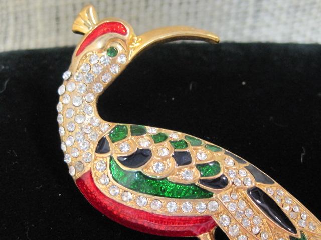 Goldtone & Crystal Peacock Brooch