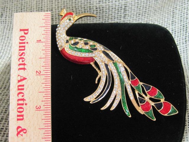 Goldtone & Crystal Peacock Brooch