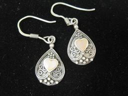 Sterling Silver Earrings with Mother of Pearl Hearts