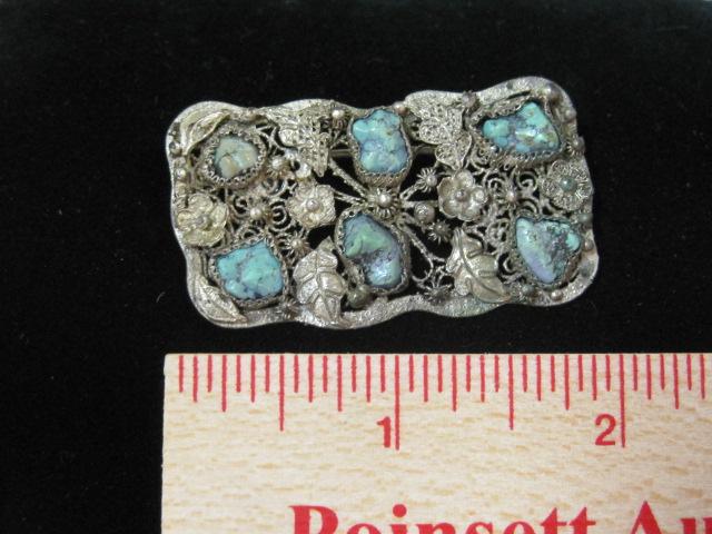 Antique Silver Brooch with Turquoise Stones