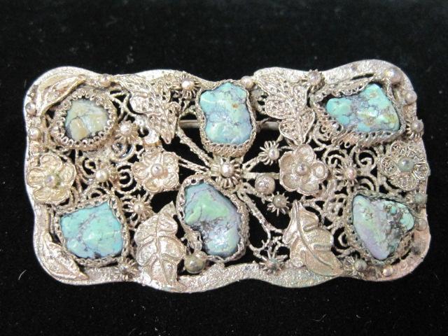 Antique Silver Brooch with Turquoise Stones