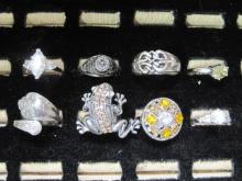 Lot of 8 Silver tone Costume Rings- Assorted Sizes