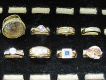 Lot of 8 Gold tone Costume Rings- Assorted Sizes