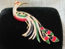 Goldtone & Crystal Peacock Brooch