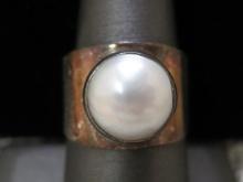 Sterling Silver Ring with Faux Pearl