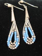 Sterling Silver Liquid Silver and Turquoise Beads Earrings