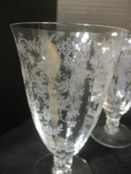 8 Fostoria Chintz Etched Stem Goblet and Sherbet Glasses