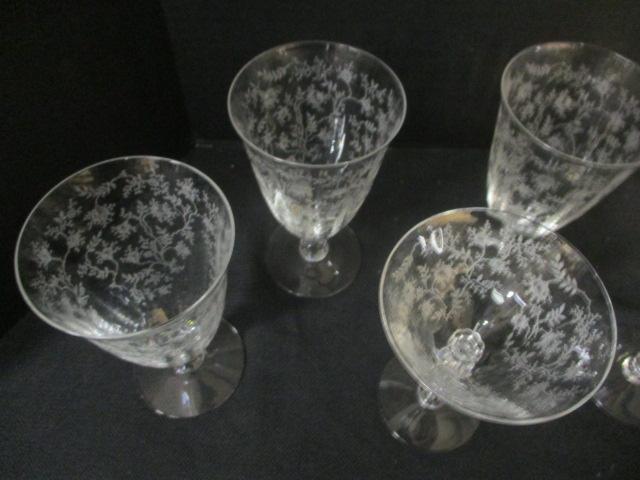 8 Fostoria Chintz Etched Stem Goblet and Sherbet Glasses