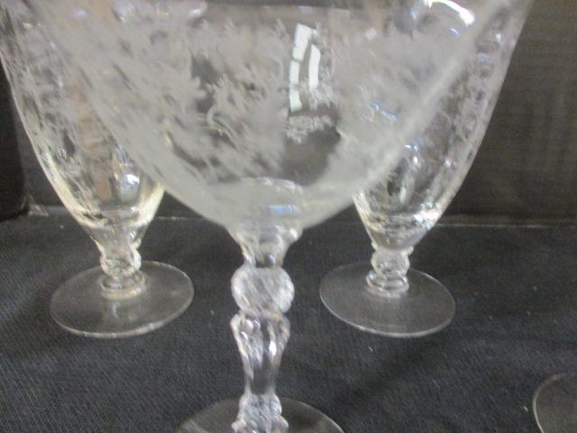 8 Fostoria Chintz Etched Stem Goblet and Sherbet Glasses