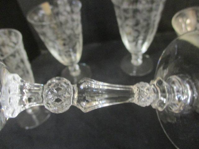 8 Fostoria Chintz Etched Stem Goblet and Sherbet Glasses