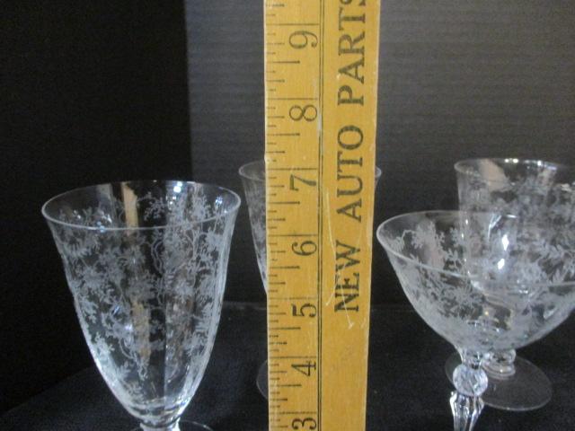 8 Fostoria Chintz Etched Stem Goblet and Sherbet Glasses
