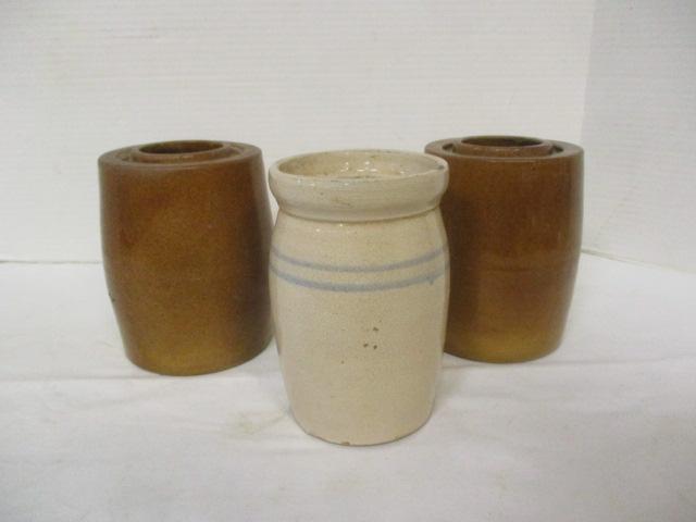 3 Antique Stoneware Fruit Jar Crocks