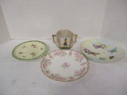 Lot of 4 French Dishes - 3 Limoges Plates, 1 Quimper Sugar