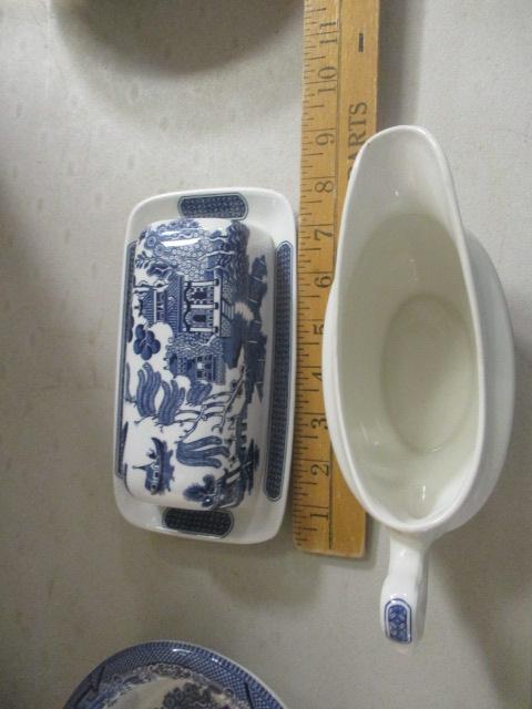 43 Pieces Johnson Bros. and Churchill "Blue Willow" China