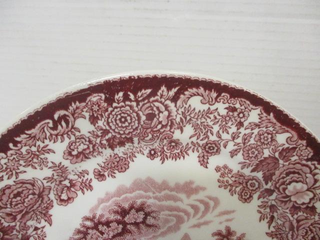 2 Pink Staffordshire Plates with Wood Plate Stands