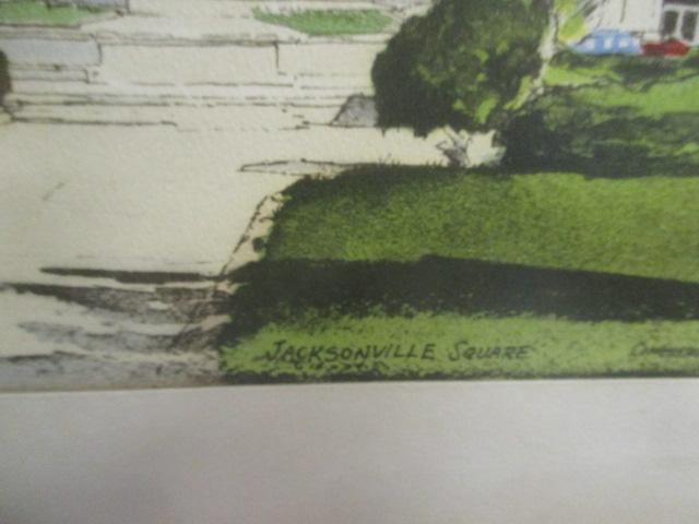 2 "Jacksonville, IL" Watercolor Originals Over Litho Penline by Davis Gray