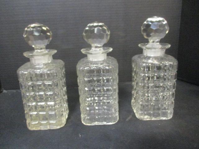 3 Cut Glass Decanters with Stoppers
