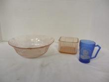 Lot of 3 Vintage Depression Glassware - Shirley Temple, Refrigerator Dish,