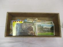 Wood Box with Vintage Postcards