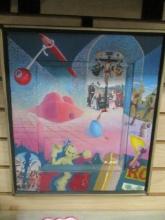 Framed 1970s Acid Era Oil with Decoupage Original Art