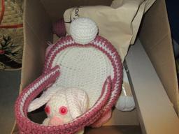Knitting Basket & Box of Yarn & Needles