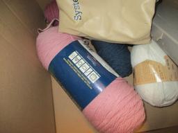 Knitting Basket & Box of Yarn & Needles