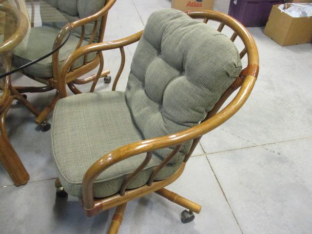 Rattan Glass Top Table w/4 Swivel Chairs