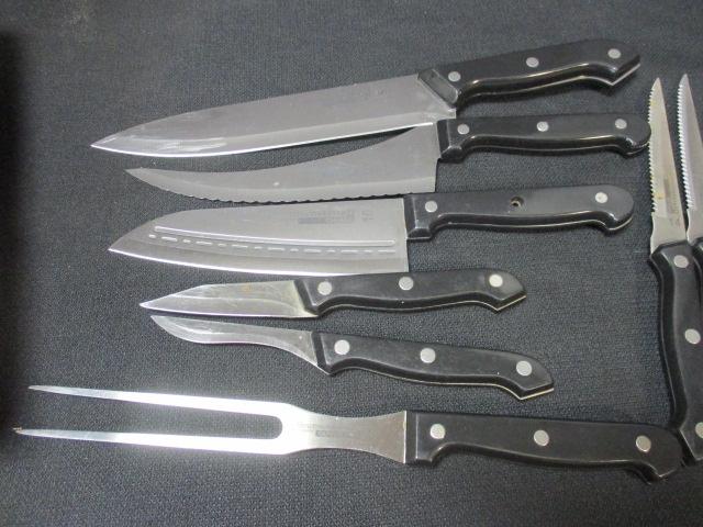 Cutco Knife Block, Cutting Board, & Showtime Five Star Knives