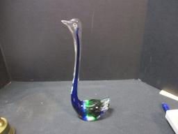 Brass Swans Musical (Plays Love Story) 7" & Art Glass Swan