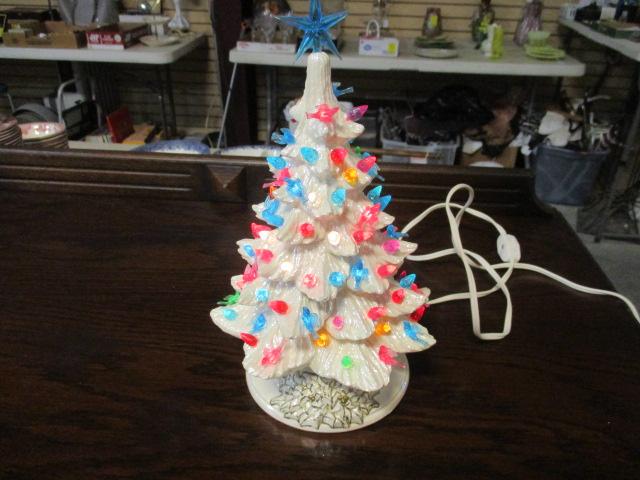 White Ceramic Christmas Tree (11") & White Ceramic Ornaments