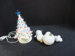 White Ceramic Christmas Tree (11") & White Ceramic Ornaments