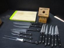 Cutco Knife Block, Cutting Board, & Showtime Five Star Knives