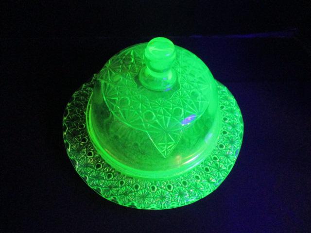 Mosser Yellow Vaseline/Uranium Glass Butter Dish