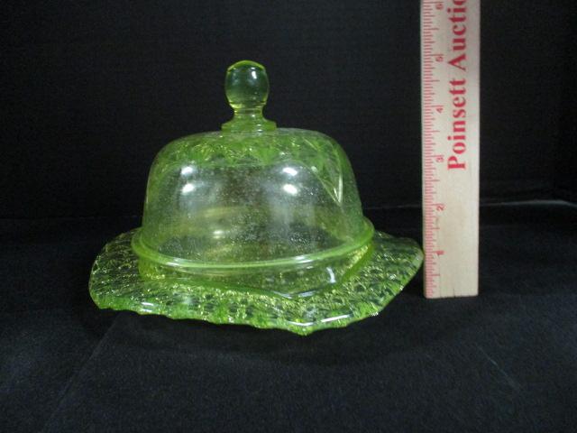 Mosser Yellow Vaseline/Uranium Glass Butter Dish