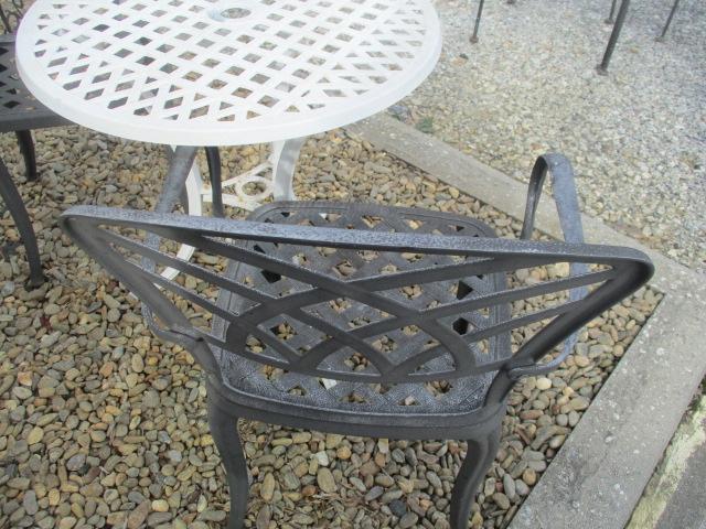 Painted Cast Aluminum Bistro Table and Pair of Chairs