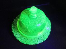 Yellow Vaseline/Uranium Glass Butter Dish