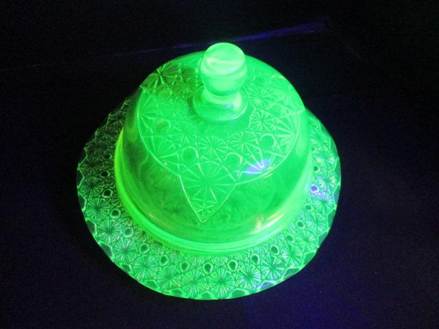 Yellow Vaseline/Uranium Glass Butter Dish