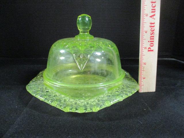 Yellow Vaseline/Uranium Glass Butter Dish