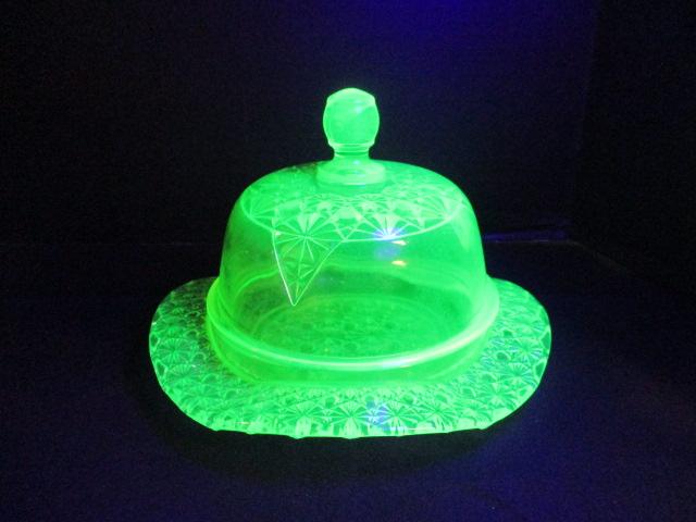 Yellow Vaseline/Uranium Glass Butter Dish