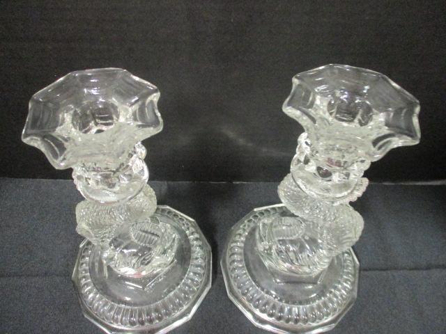 Pair of Clear Glass Dolphin Candlesticks