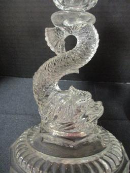 Pair of Clear Glass Dolphin Candlesticks