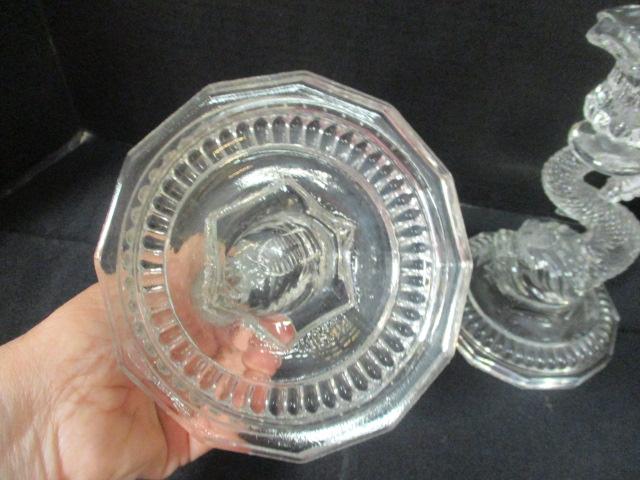 Pair of Clear Glass Dolphin Candlesticks